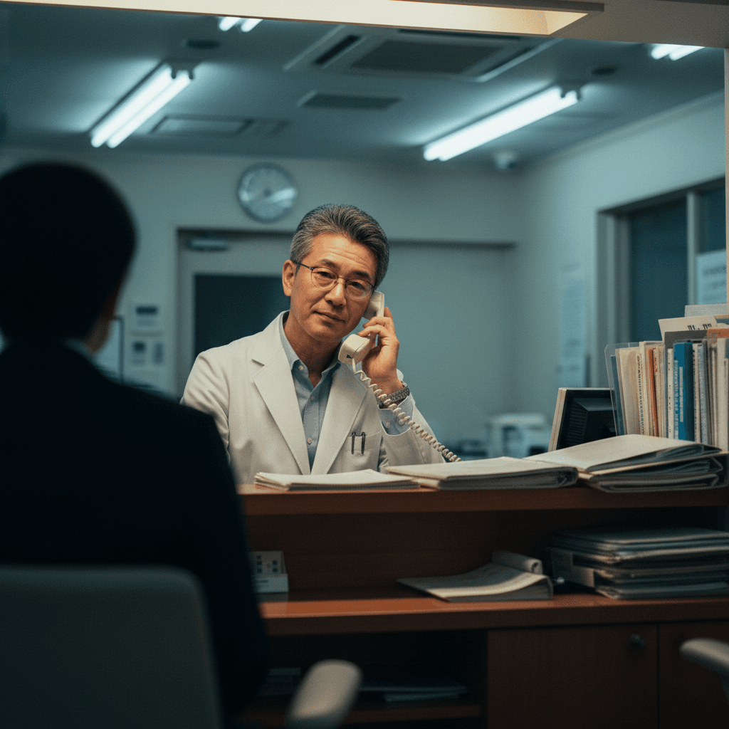 昼間、院長自身も電話に応えて「保険証確認」「駐車場場所」を答えている。