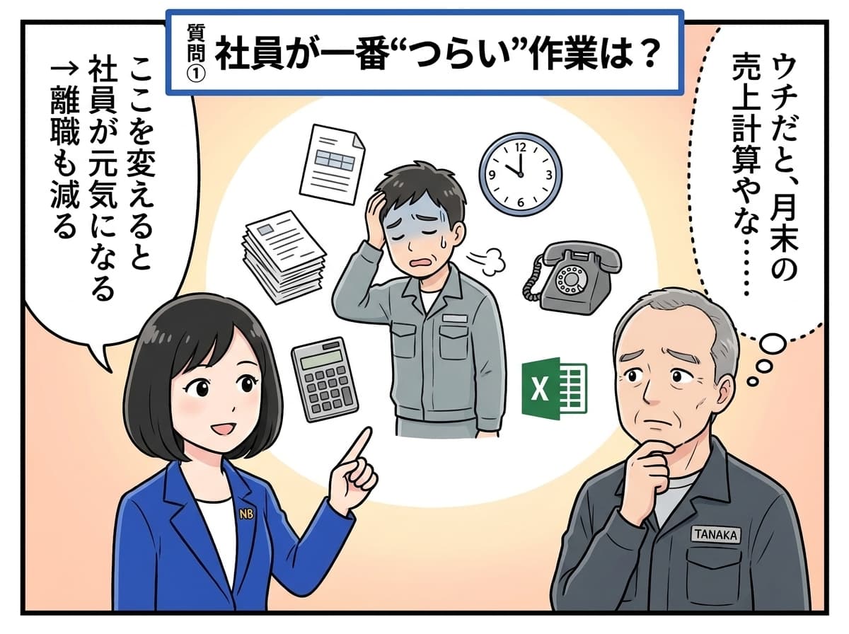 質問①: 社員が一番つらい作業は？