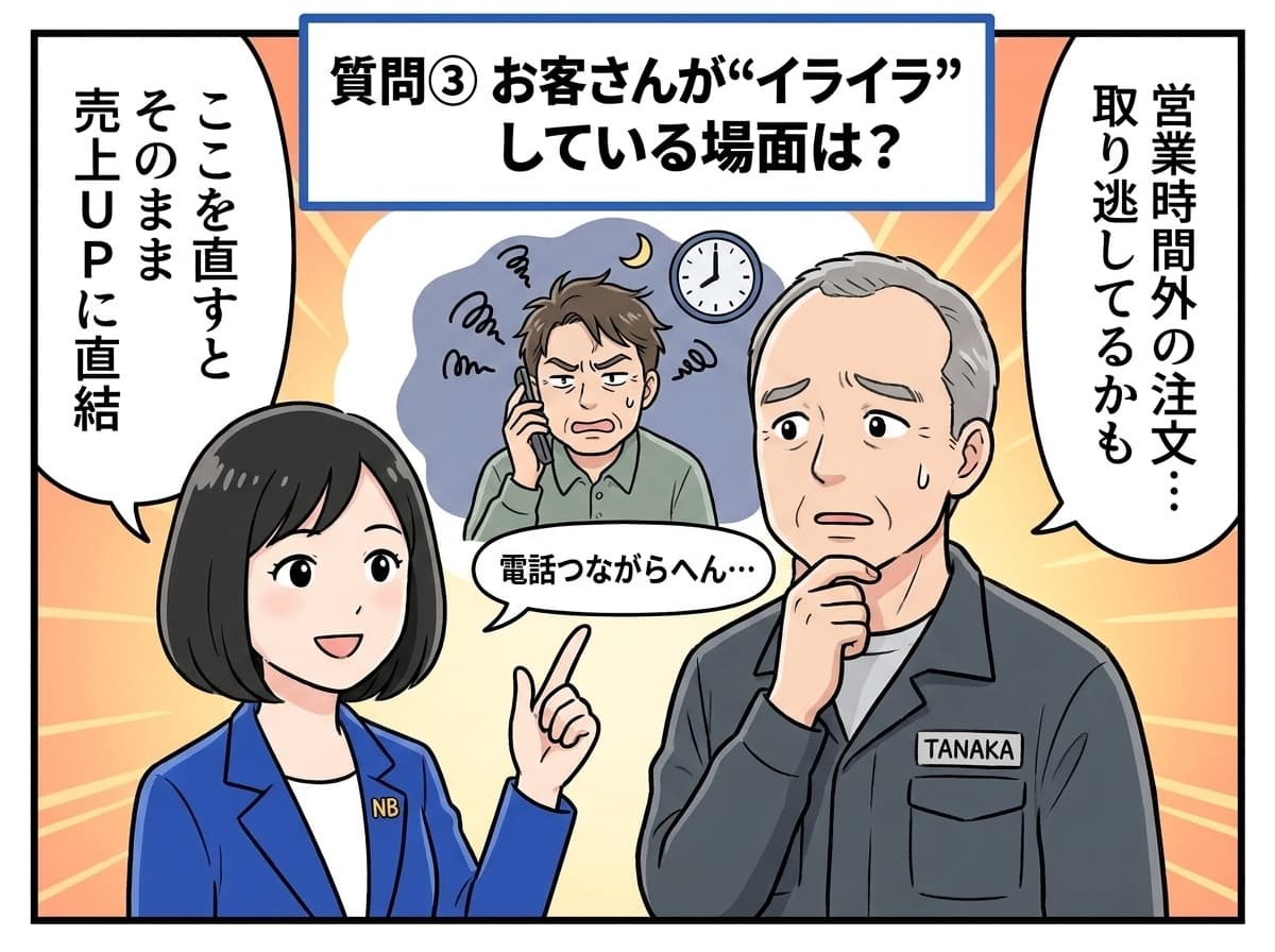 質問③: お客さんがイライラする場面は？