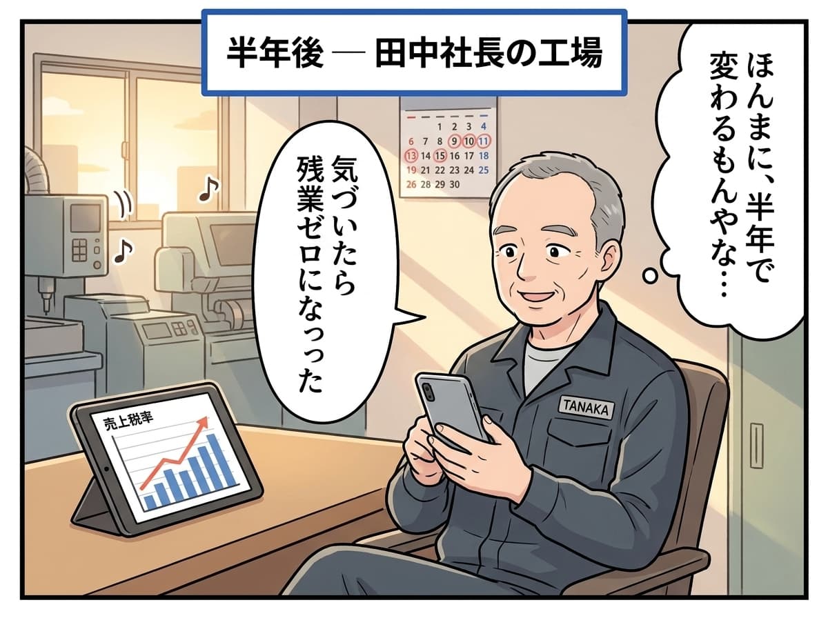 半年後の田中: 気づいたら残業ゼロになっとった