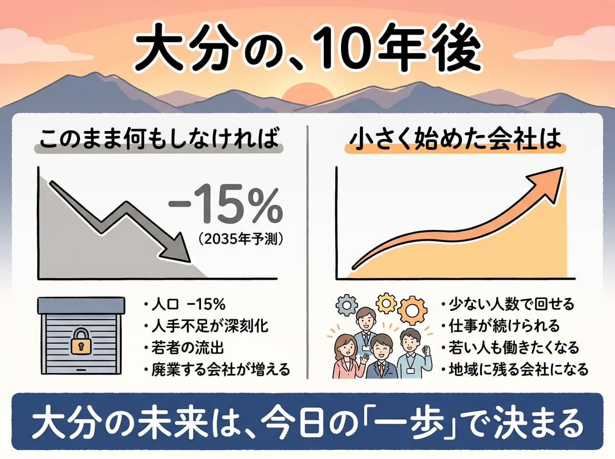大分の10年後: 人口-15%、でも小さく始めた会社は残る