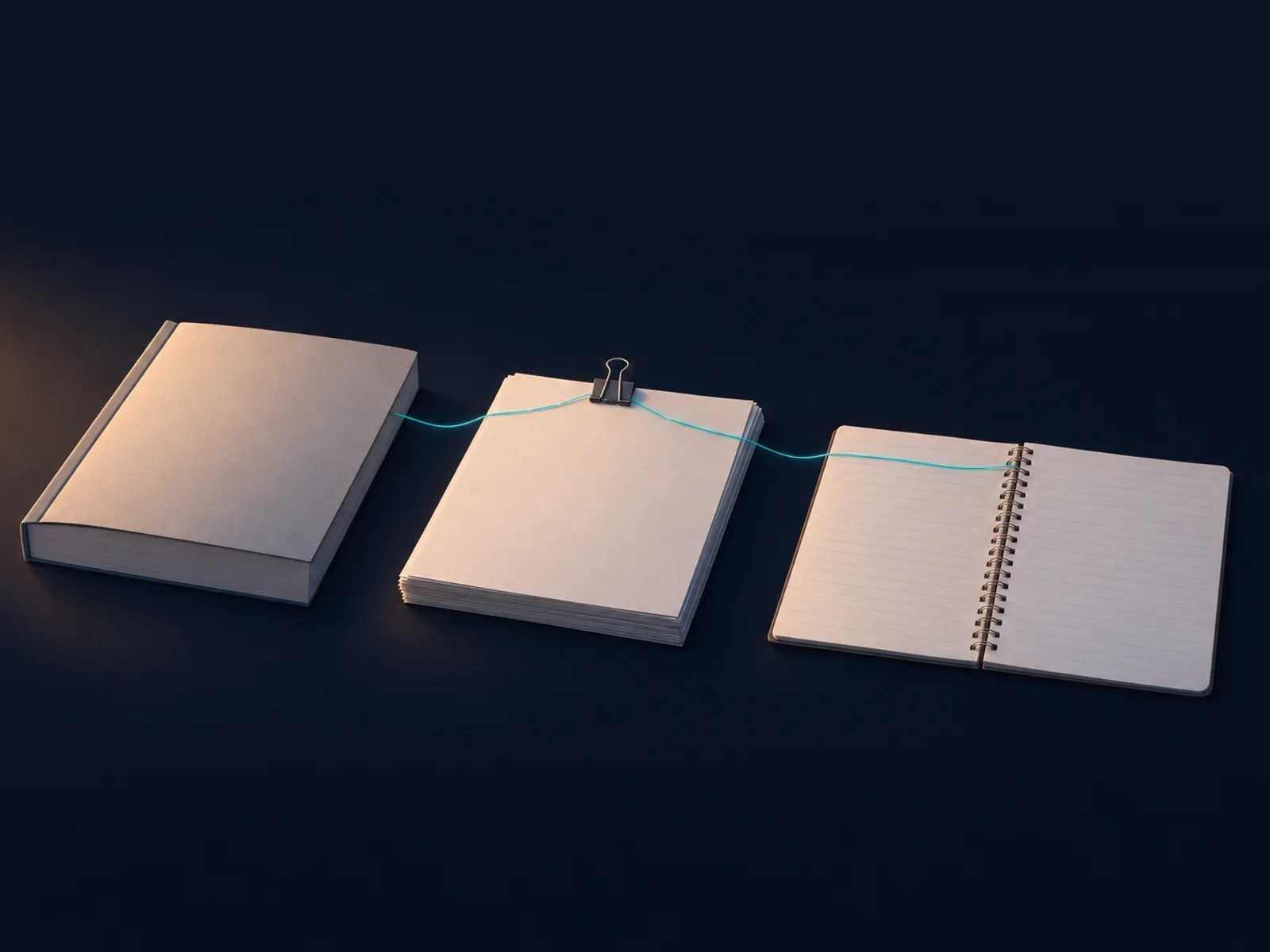 教科書・手順書・プロンプト集の3つの教材を、机の上に並べた挿絵