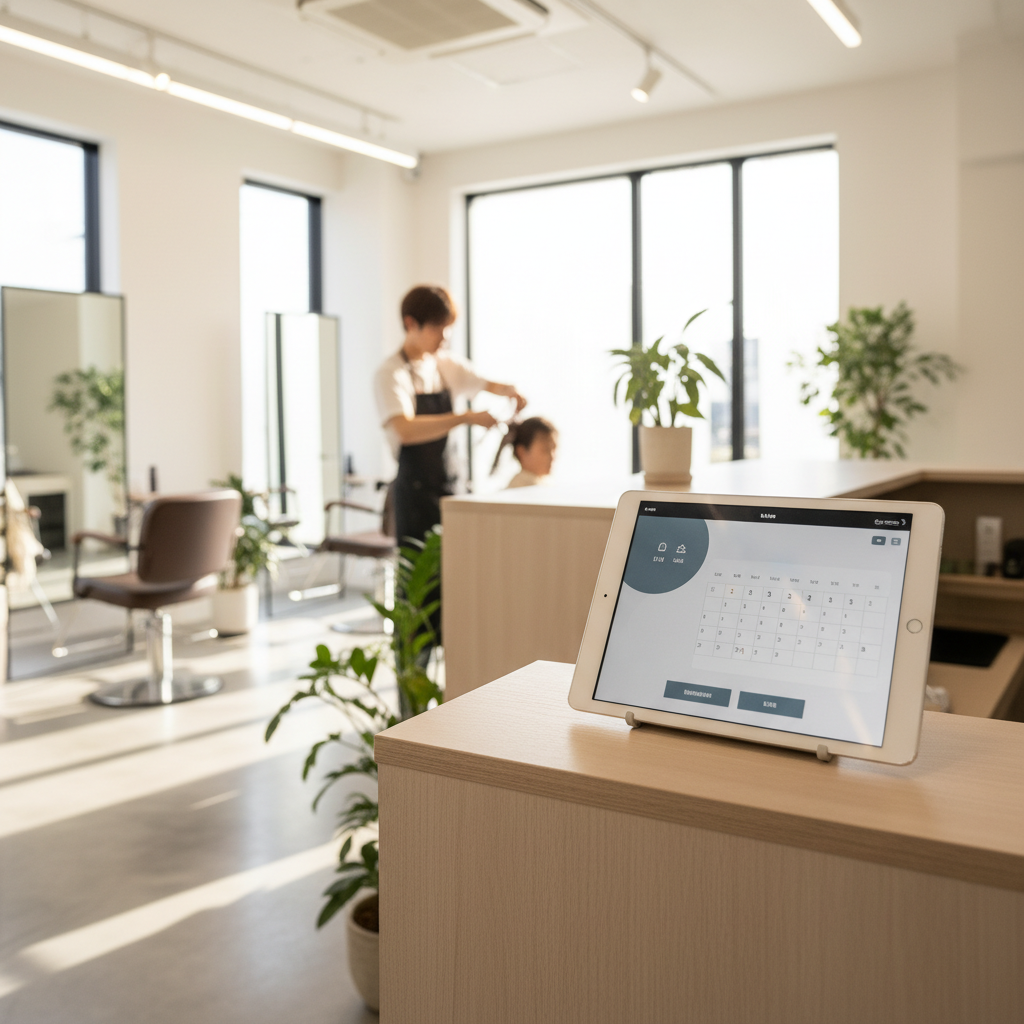 美容室の受付に設置されたタブレット予約システム