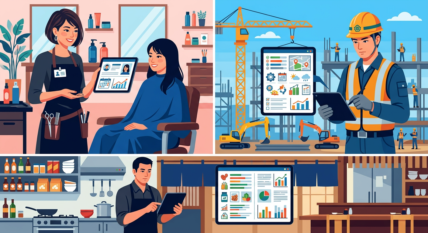 大分の業種別アプリ活用例:美容室の顧客カルテ、建設業の日報、飲食店の在庫管理