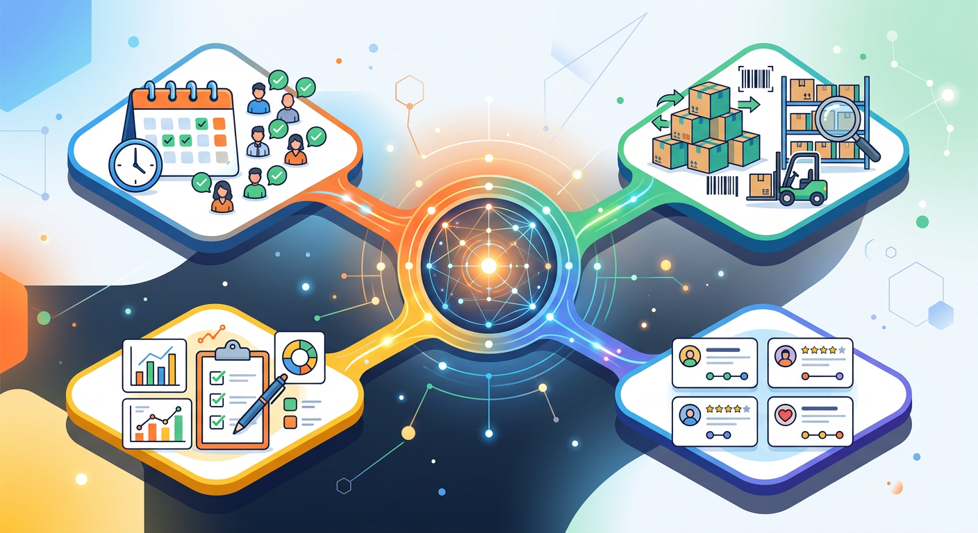 業務アプリの全体像:予約管理・在庫管理・日報・顧客カルテなど、社内の仕事を効率化するツール