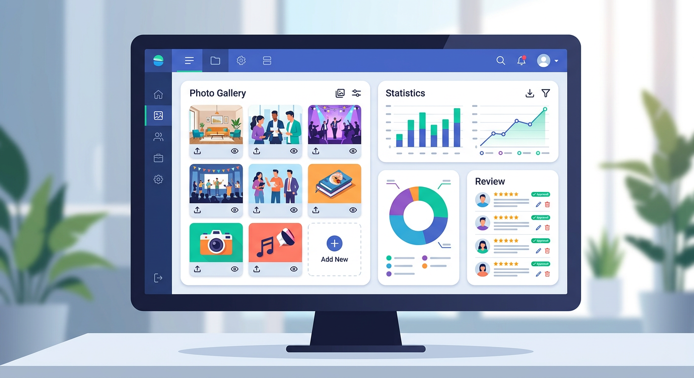 GBP管理画面のイメージ。写真・投稿・口コミ返信がここから一括管理できる