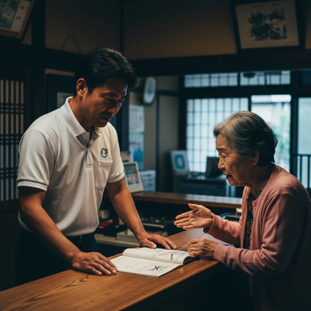 紙台帳のダブルブッキング、80代の患者様に頭を下げる