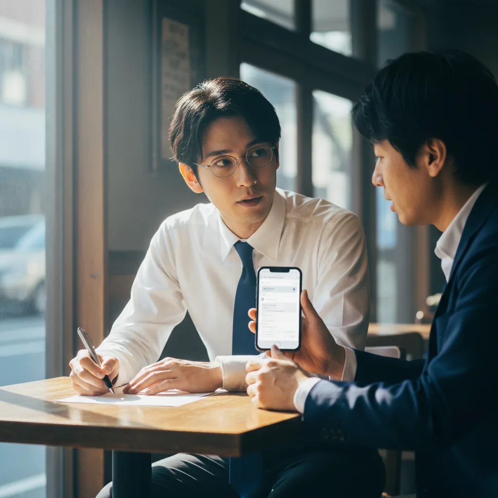 カフェで同業の若手行政書士からチャットボットの話を聞く