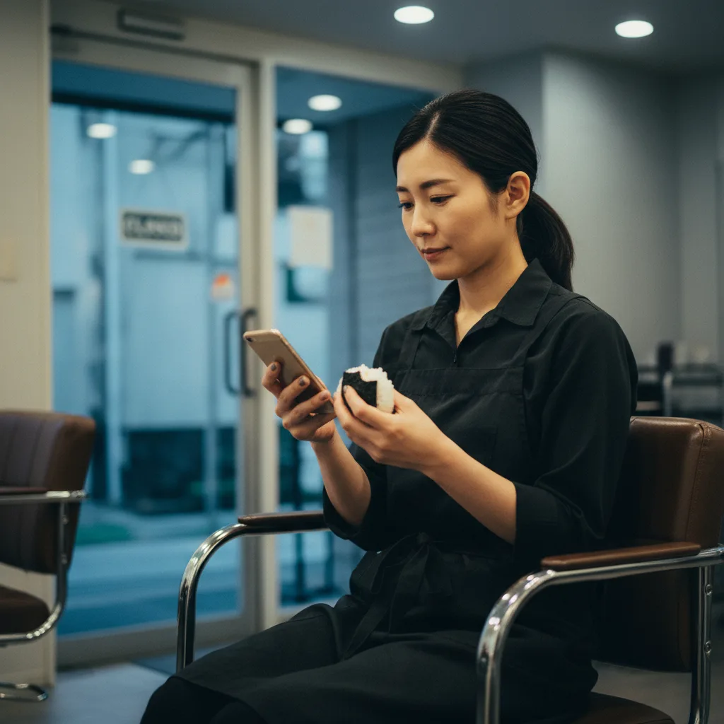 ランチ時間も、おにぎり片手にLINE返信