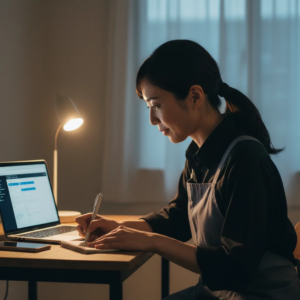 夜、自宅でPCを開いて初期設定に集中