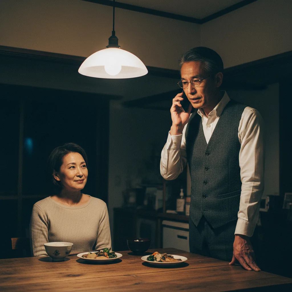 夕飯中に顧問先からの電話で席を立つ。妻の表情