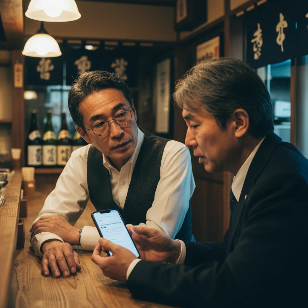 居酒屋で先輩税理士からチャットボット導入の話を聞く